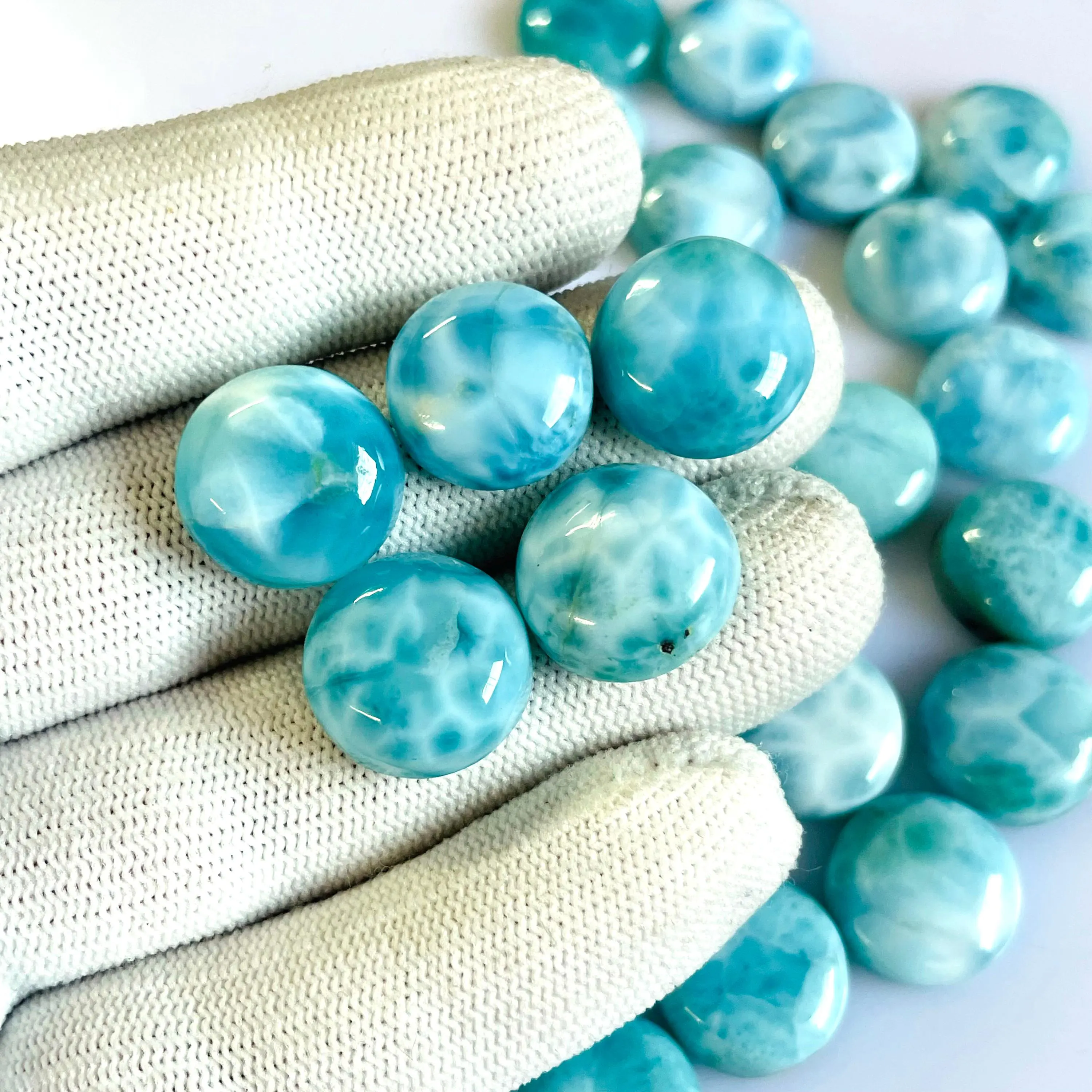 Larimar Matched Pair: Round Cabochon Gemstones (13x13 mm)